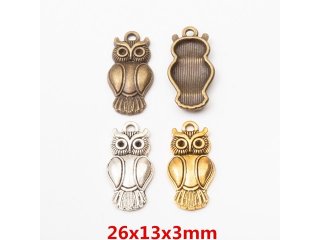 100Pcs Owl Beads Pendants Charms Jewelry Finding 26x13x3mm Mixed
