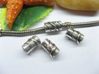 50pcs Tibetan Silver Barrel Beads with Leaf printed European