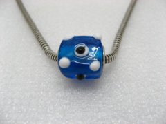 50 Blue Murano Cubic Glass European Beads With White Dots 50 Blue Murano Cubic Glass European Beads With White Dots