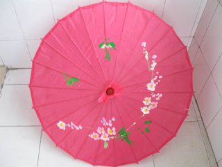 1X Fuschia Oriental Parasol Cloth Umbrella Floral Pattern