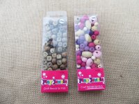 4Packets Colorful Wooden Loose Beads Assorted