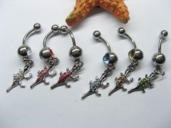 2Pcs Rhinestone Gecko Dangle Belly Navel Body Piercing