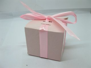 50X Baby Pink Bomboniere Wedding Favor Boxes w/Ribbon 6x6x5.5cm