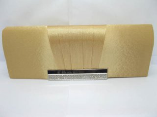 1Pc Golden Satin Evening Handbag Wedding Clutch Bag w/Rhinestone