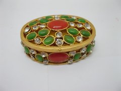 1Pc Oval Golden Multi-purpose Jewellery Box w/Rhinestone