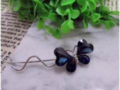 1X New Charming Style Dark Blue Crystal Butterfly Hair Clips