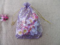 100Pcs Purple Leaf Printed Drawstring Jewelry Gift Pouches 23x16