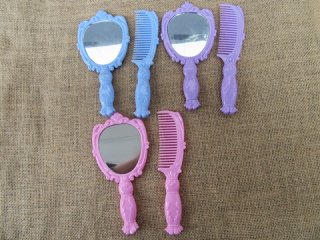 10Sets X 2Pcs Plastic Hair Brush Comb & Mirror Set Mixed
