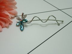 1X New Charming Style Blue Crystal Flower Leaf Hair Clips