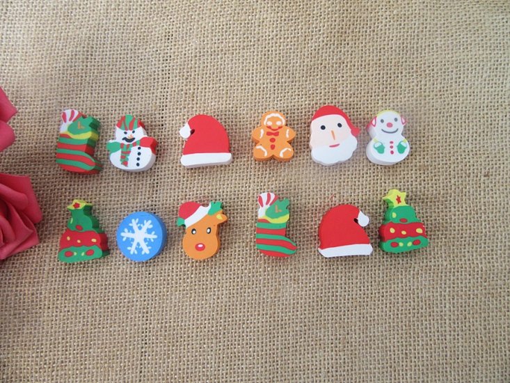 6Packs x 6Pcs Christmas Designed Erasers Stationery - Click Image to Close