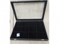 1X Black Velvet Bracelets Cases with Glass Cover 12 Compartment