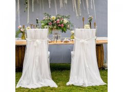 1Pc White Long Tutu Gauze Chair Cover Wedding Venue Banquet