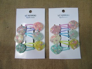 1Sheet x 6Pc Colorful Shell BB Snap Hair Clips Hair Sleepies