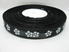 (image for) 1Roll X 150Yards Black Satin Ribbon w/White Heart 20mm