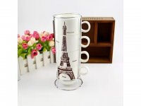 1Set x 4Pcs Eiffel Tower Stacking Ceramic Cup Coffee Mug