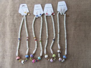 12Sets Glass Simulate Pearl Beaded Necklaces With Matched (image for) 12Sets Glass Simulate Pearl Beaded Necklaces With Matched