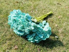 (image for) 6Pcs Teal Hydrangea Flowers Bouquet Silk Floral Decor