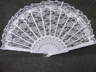 10 White Bridal Lace Hand Fan Wedding Favor