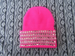 1X Shiny Diamond Hot Pink Knit Warm Beanie Hat Winter Warm Cap
