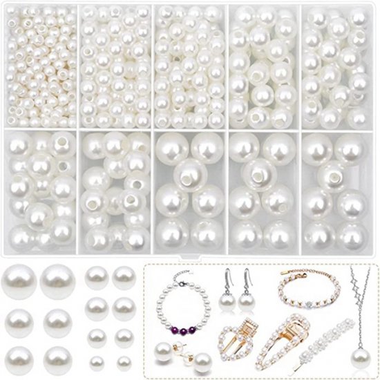 470Pcs Ivory Round Simulate Pearl Loose Beads DIY 4/6/8/10/12mm - Click Image to Close