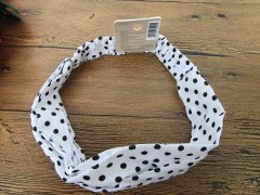 1Pc Black Dotted White Elastic Wide Head Band