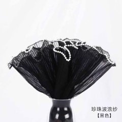 (image for) 6x1Pc 27cm Wide Black Flower Wrap Pleated Mesh w/Pearl Edge Decorative Gift Packaging