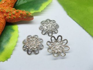 200pcs White-K Plated Filigree Bead Caps 16mm