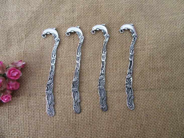 20Pcs New Tibetan Silver Color Dolphin Hook Metal Bookmarks - Click Image to Close