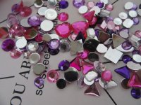 4Boxes x 304Pcs Pink Purple Flatback Rhinestones Retail Package