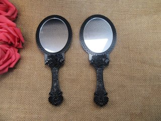 (image for) 12Pcs Floral Repousse Vintage Mirror Oval Hand Held Makeup