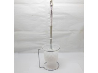 1Pc White Toilet Cleaning Brush Set with Plastic Bowl & Handle