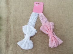 (image for) 1Sheet x 2Pcs Girls Bowknot Lace Hair Elastic Head Band Hair Ban