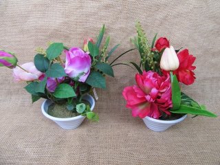 4Set Desktop White Flower Pot Artificial Flower Decor Random