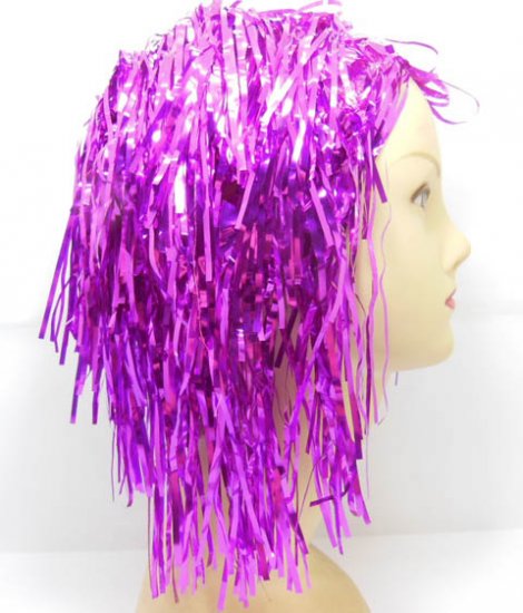 10 New Fuschia Pom-Pom Tinsel Costume Wigs - Click Image to Close