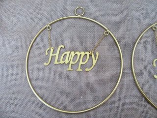 6Pcs Hanging Hoop Letter "HAPPY" Floral Wreath Wedding Party