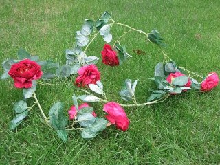 (image for) 4Pcs 7 Flower Head Artificial Red Peony Leaf Garland Vine String