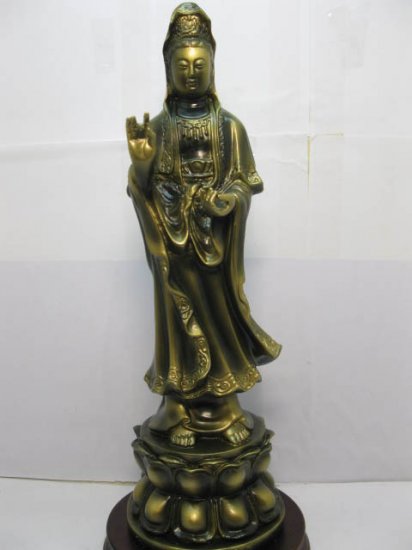 1Pc Chinese Feng Shui Standing on Lotus Kwan-Yin Statue - Click Image to Close