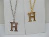 12 Silver&Golden Chain Necklace with Rhinestone Letter "H" Dangl