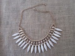 1Pc White Stone Fringe Beaded Collar Necklace