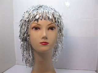 10 New Silver Pom-Pom Tinsel Costume Wigs