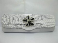 1Pc Silver Grey Satin Pleated Evening Handbag Wedding Clutch Bag
