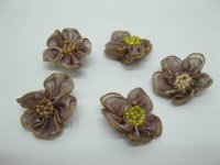 200 Light Coffee Craft Organza Beaded Flowers Embellishment