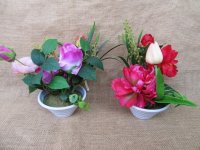 4Set Desktop White Flower Pot Artificial Flower Decor Random