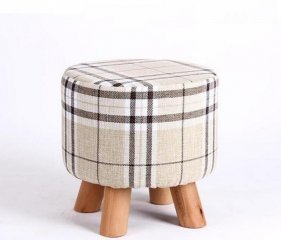1X Ivory Grid 4 Leg Wooden Foot Stool Footrest Padded Seat