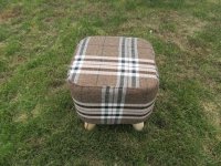 1X Coffee Grid Square Wooden Foot Stool Footrest Padded Seat