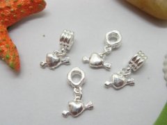 50Pcs European Thread Circle Bail Beads with Dangle Love Heart &