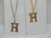 12 Silver&Golden Chain Necklace with Rhinestone Letter "H" Dangl 12 Silver&Golden Chain Necklace with Rhinestone Letter "H" Dangl