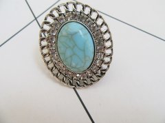 12Pcs Antique Fashion Blue Turquoise Ring Stretchable Size 12Pcs Antique Fashion Blue Turquoise Ring Stretchable Size