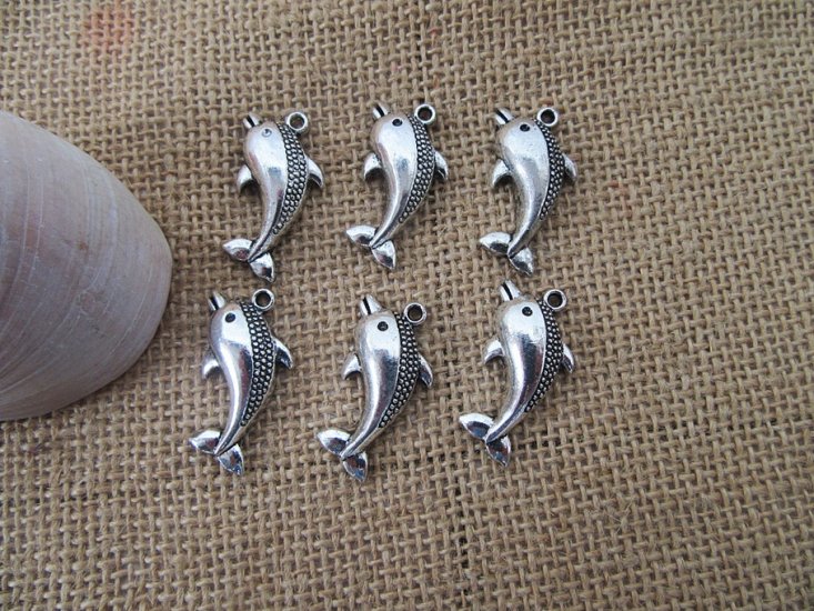 100Pcs New Dolphin Beads Charms Pendants Jewellery Findings - Click Image to Close