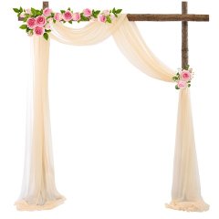 (image for) 2Pcs Beige Wedding Arch Chiffon Backdrop Curtain Drapes